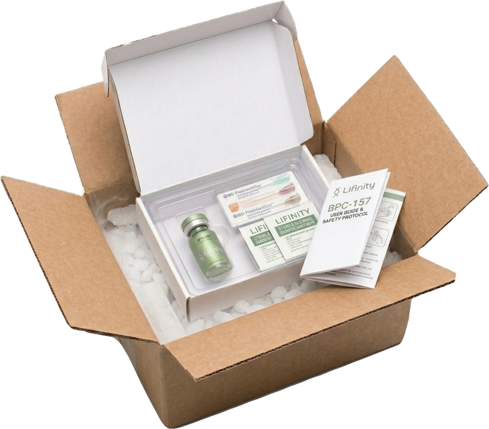 The opened box: vial, needles, wipes and the printed guide
