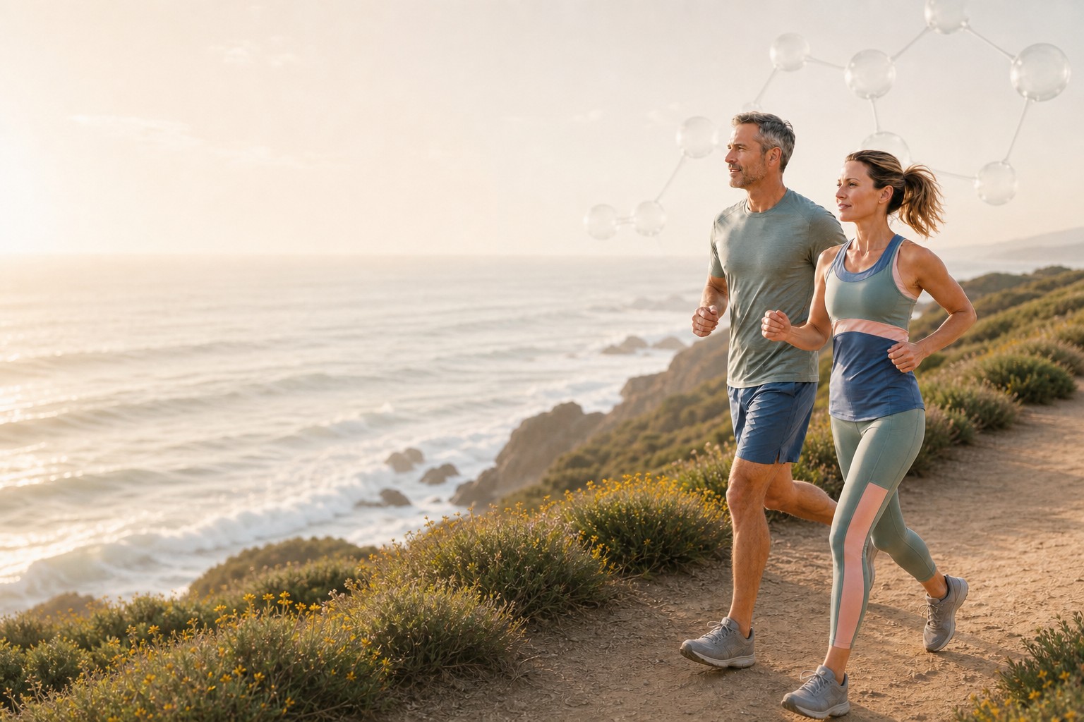 A man and a woman running outdoors